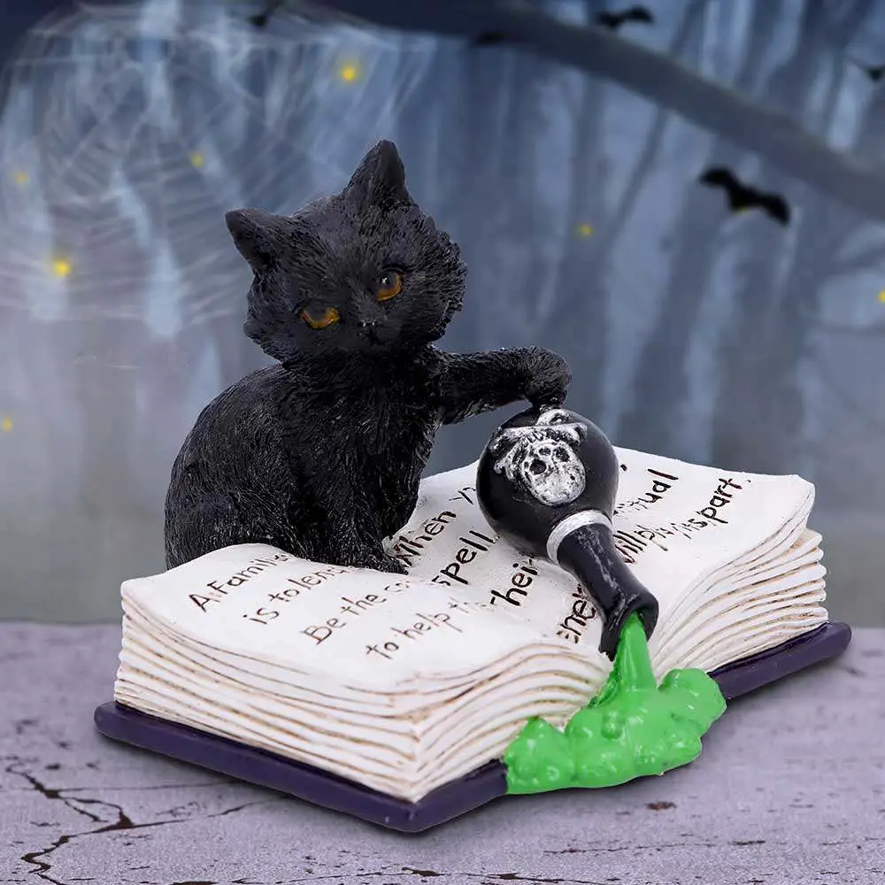 Figurine black cat mischievous feline ornament